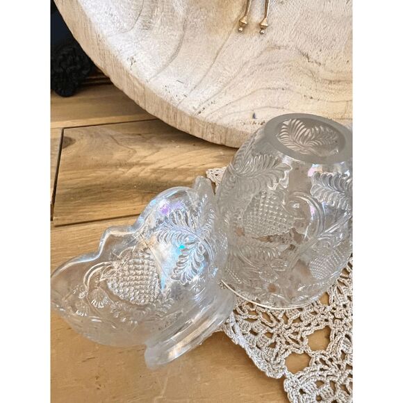 Vintage Fenton Glass Fairy Lamp Clear Carnival Iridescent Candle Holder Strawber - Picture 6 of 6